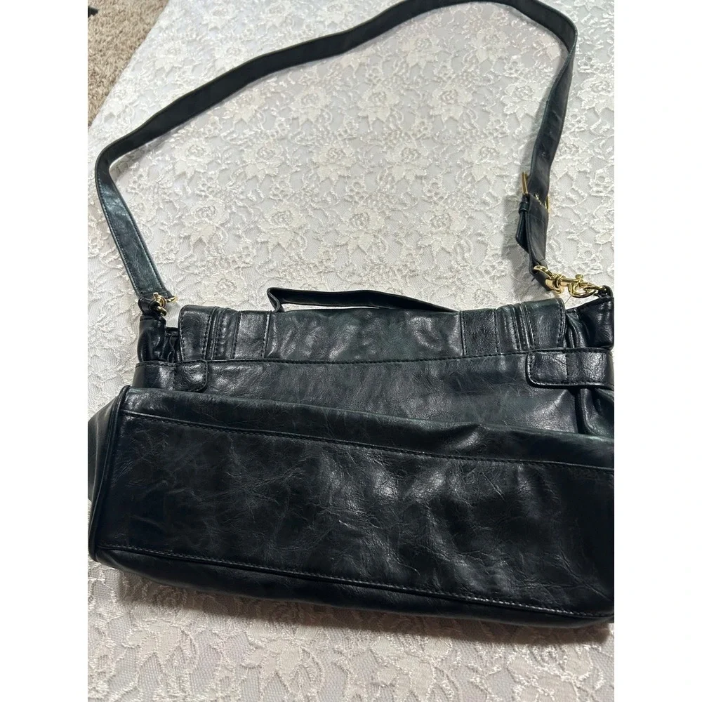 Nine West Black Faux Leather Satchel Crossbody Bag Gold Y2K 2000S McBling Boho